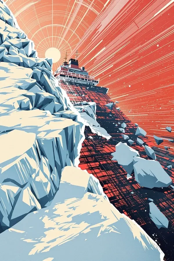 欧美色影院《极地密码》纪录片海报，砖红色调破冰船对角线