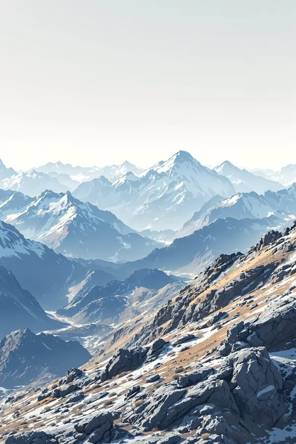 欧美色影院《高原之光》纪录片海报，青灰色调高原雪山远景