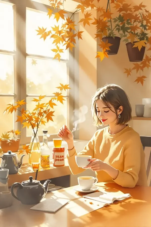 欧美色影院《暖阳茶馆》电影海报,暖橙色调茶馆留白构图
