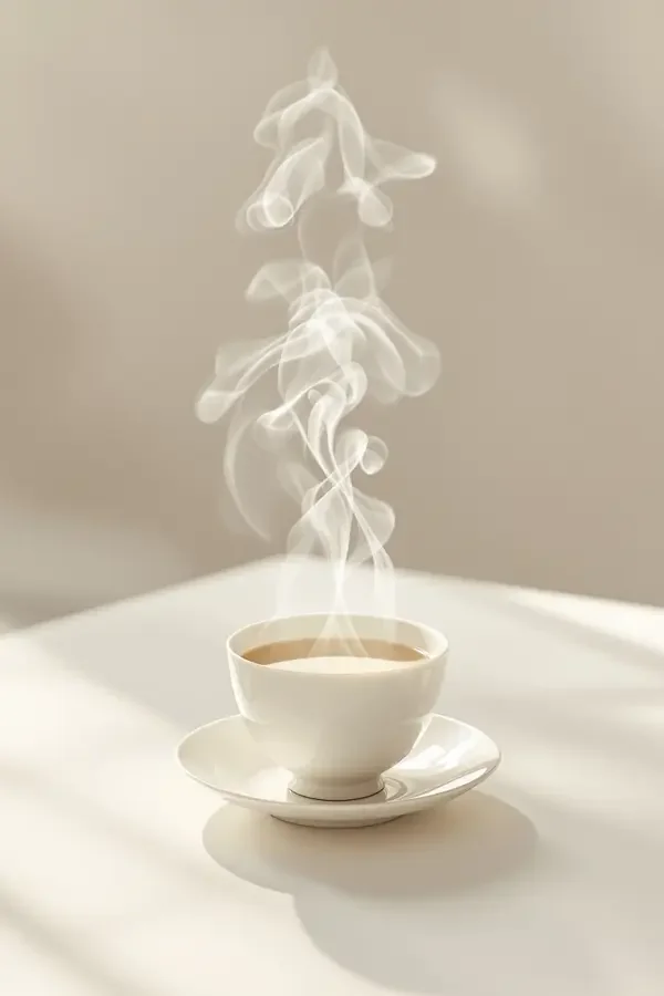 欧美色影院《一杯好茶》节目海报，雾白色调茶席对称构图
