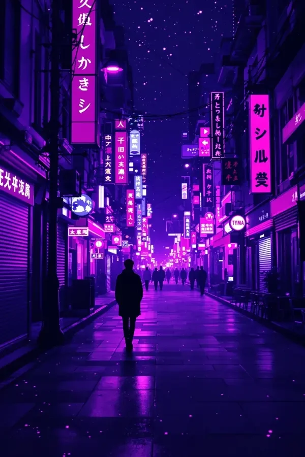 欧美色影院《城市夜巡》节目海报，暗紫色调夜街对角线