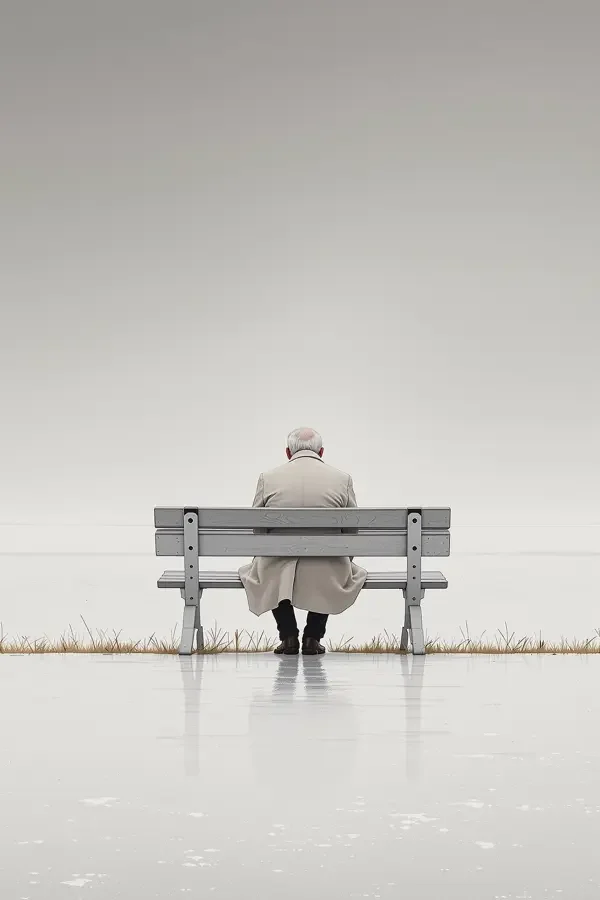 欧美色影院《盐镇往事》电影海报,雾白色调盐湖对称构图