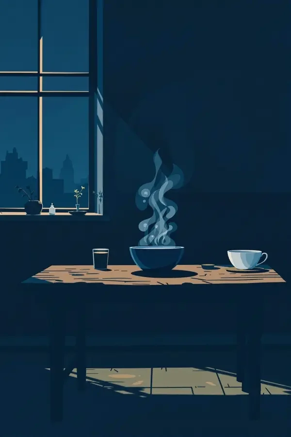 欧美色影院《老宅三餐》剧照,藏蓝色调餐桌留白
